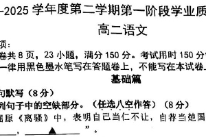 江苏省南京市2024-2025学年高二下学期4月期中考试语文试题（无答案）