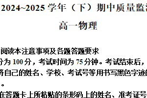 江苏省南通市2024-2025学年高一下学期4月期中调研物理试题（含解析）