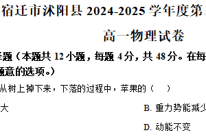 江苏省宿迁市沭阳县2024-2025学年高一下学期期中物理试题（含解析）