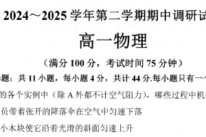 江苏省宿迁市泗阳县2024-2025学年高一下学期期中考试物理试卷（含答案）