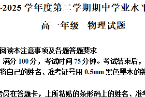 江苏省徐州市第二中学2024-2025学年高一下学期期中考试物理试卷（含解析）