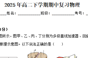 江苏省南京市第九中学2024-2025学年高二下学期期中复习物理练习题（含解析）