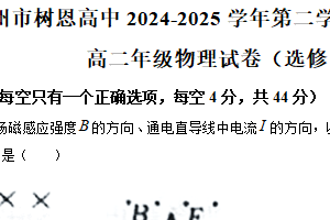 江苏省徐州市树恩中学2024-2025学年高二下学期4月期中物理试题（无答案）