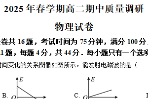 江苏省常州市2024-2025学年高二下学期4月期中物理试题（含解析）