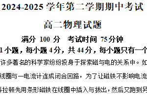 江苏省连云港市市区新浦中学、开发区中学等七校2024-2025学年高二下学期期中联考物理试题（含解析）