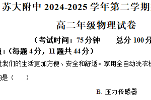 江苏省苏州市苏州大学附属中学2024-2025学年高二下学期期中考试物理试题（含解析）