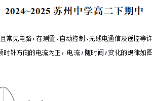 江苏省苏州中学2024-2025学年高二下学期期中物理试题（含解析）