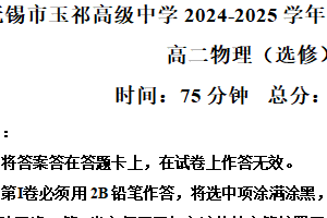江苏省无锡市惠山区（玉祁高级中学）2024-2025学年高二下学期期中考试物理（春卷）（含解析）