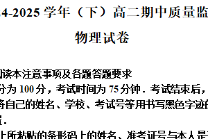 江苏省徐州市第二中学2024-2025学年高二下学期期中考试物理试卷（含解析）
