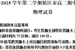 江苏省镇江市2024-2025学年高二下学期4月期中物理试题（含解析）