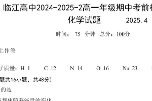 江苏省南京市临江高级中学2024-2025学年高一下学期4月期中考前模拟化学试卷（无答案）