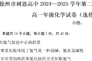 江苏省徐州市树恩高级中学2024-2025学年高一下学期期中学情调研卷化学试题（含答案）
