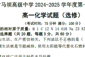 江苏省淮安市马坝高级中学2024-2025学年高一下学期期中考试（选修班）化学试题（含答案）