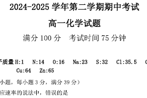 江苏省连云港市市区联考2024-2025学年高一下学期期中化学试卷（含答案）