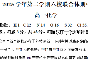 江苏省南京市六校联合体2024-2025学年高一下学期期中调研化学试卷（含解析）