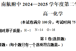 江苏省南京市南京航空航天大学附属高级中学2024-2025学年高一下学期期中考试 化学试题（含解析）