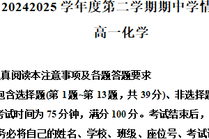 江苏省南通市如东县2024-2025学年高一下学期期中学情检测化学试题（含解析）