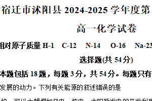 江苏省宿迁市沭阳县2024-2025学年高一下学期期中考试 化学试题（含解析）
