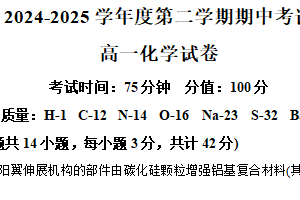 江苏省无锡市锡山区锡东高级中学2024-2025学年高一年级第二学期期中考试化学试题（含解析）