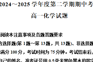 江苏省徐州市2024-2025学年高一下学期期中考试 化学试卷（含解析）