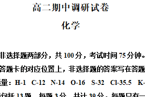江苏省苏州市2024-2025学年高二年级第二学期期中考试化学试题（含解析）
