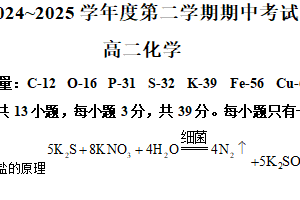 江苏省苏州市工业园区西安交通大学苏州附属中学2024-2025学年高二下学期期中考试化学试题（含解析）