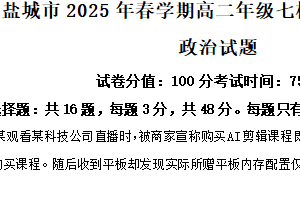 江苏省盐城市七校联盟2024-2025学年高二下学期4月期中联考政治试题（含解析）