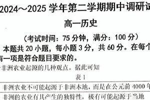 江苏省宿迁市泗阳县2024-2025学年高一下学期期中考试历史试题（含答案）