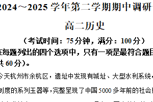 江苏省宿迁市泗阳县2024-2025学年高二下学期期中考试历史试题（含解析）