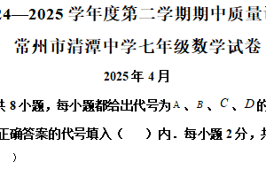 江苏省常州市清潭中学2024-2025学年下学期期中考试七年级数学试题（含解析）