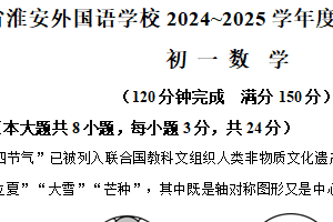 江苏省淮安市淮安区淮安外国语学校2024-2025学年七年级下学期期中考试数学试题（含解析）