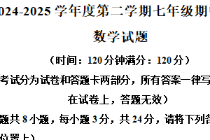 江苏省淮安市涟水县2024-2025年七年级下学期 期中全县统测数学试卷（含解析）