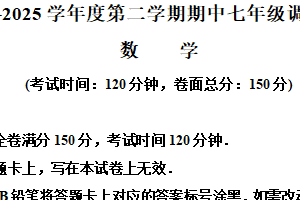 江苏省宿迁地区2024-2025学年七年级下学期期中调研监测数学试题（含解析）