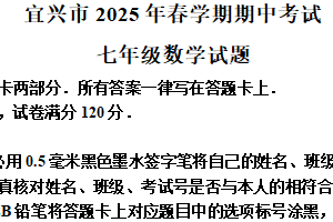 江苏省无锡市宜兴市2024-2025学年下学期七年级期中考试数学试题（含解析）
