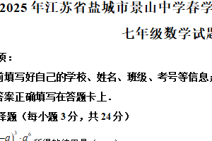 江苏省盐城市景山中学2024–2025学年下学期七年级数学期中学业质量检测试题（含解析）
