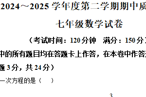江苏省扬州市高邮市城北中学教学联盟2024～2025学年下学期期中质量调研七年级数学（含解析）