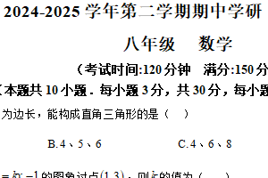 江苏省南通市海安市紫石中学2024-2025学年下学期 八年级数学期中学研调查试卷（含解析）