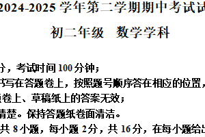 江苏省苏州市西安交通大学苏州附属中学2024-2025学年下学期八年级数学期中考试试卷（含解析）