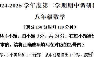 江苏省宿迁市宿城区2024-2025学年八年级下学期4月期中考试数学试题（含解析）
