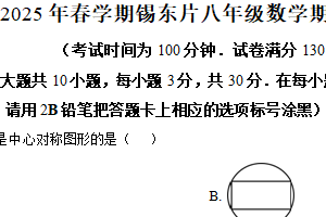 江苏省无锡市锡东片区2024－2025学年下学期八年级数学期中试题（含解析）