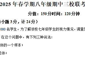 江苏省盐城市射阳县2024-2025学年八年级下学期4月期中数学考试试题（含解析）