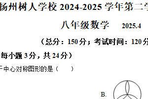 江苏省扬州市扬州中学教育集团树人学校2024—2025学年下学期期中考试八年级数学试卷（含解析）