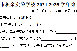 江苏省无锡市积余实验学校2024-2025学年第二学期初一语文期中试卷（含答案）