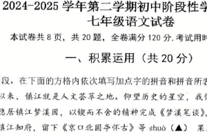 江苏省镇江市实验学校2024-2025学年七年级下学期期中考试语文试卷（无答案）