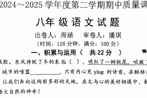 江苏省常州市天宁区常州市朝阳中学2024-2025学年八年级下学期4月期中语文试题（无答案）
