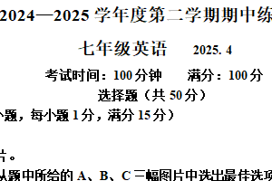 江苏省南京市金陵中学2024-2025学年七年级下学期期中英语试卷（含解析）