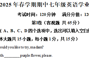 江苏省无锡市东林中学2024-2025学年七年级下学期期中学业质量测试英语试卷（含解析）