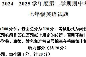 江苏省盐城市建湖县2024-2025学年七年级下学期期中英语考试（含解析）
