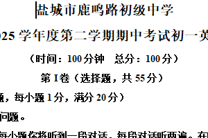 江苏省盐城市鹿鸣路初级中学2024-2025学年七年级下学期期中考试英语试卷（含解析）