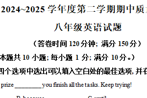 江苏省南通市启东市2024-2025学年八年级下学期期中考试英语试题（含解析）
